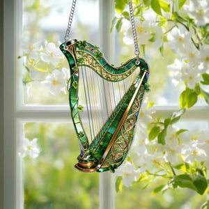 Shamrock Window Hanging, Irish Harp Window Decor, St. Patrick's Day Decoration, Shamrock Suncatcher, Celtic Harp, Celtic Gifts, Irish Decor