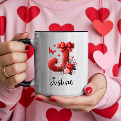 Personalized Valentine Mug Gift - Floral Initial Monogram | Custom Name Coffee Cup