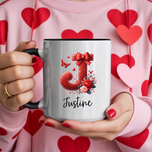 Personalized Valentine Mug Gift - Floral Initial Monogram | Custom Name Coffee Cup