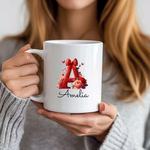 Personalized Valentine Mug Gift - Floral Initial Monogram | Custom Name Coffee Cup