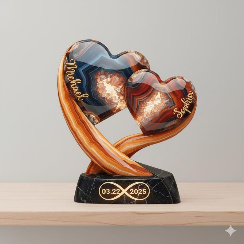 Personalized Couple Heart 2D Flat Acrylic Plaque Custom Names & Date, Valentine Gifts, Custom Couple Gifts