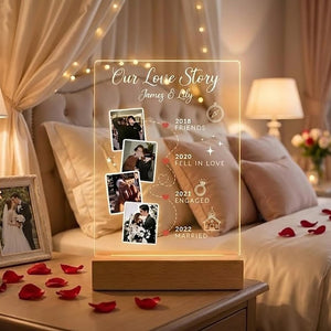 Personalized Couple Photo LED Acrylic Night Light, Custom Love Timeline Lamp, Anniversary Wedding Valentine s Day Gift, Gift for Her