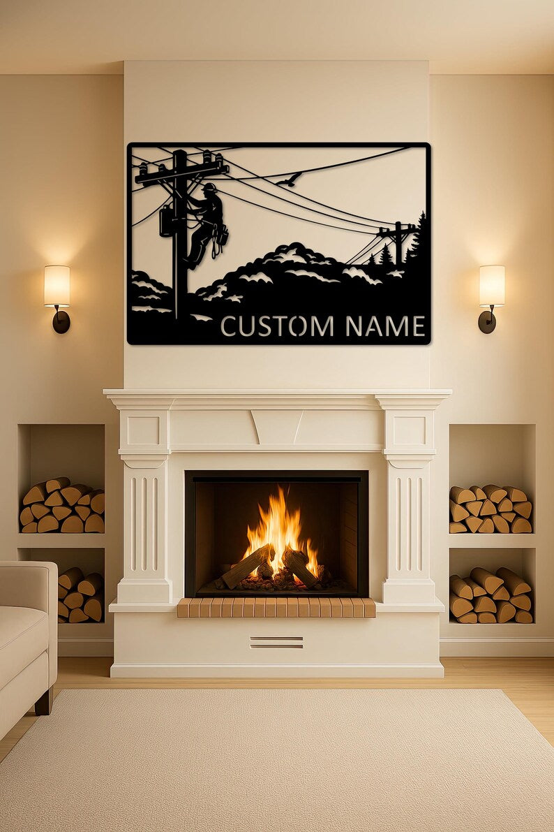 Lineman Power Metal Wall Art, Electrician Metal Wall Art, Lineman Power Pole Sign, Custom Name Metal Art, Utility Worker Gift, Outdoor Sign