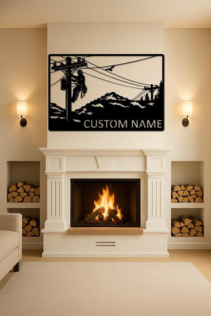 Lineman Power Metal Wall Art, Electrician Metal Wall Art, Lineman Power Pole Sign, Custom Name Metal Art, Utility Worker Gift, Outdoor Sign