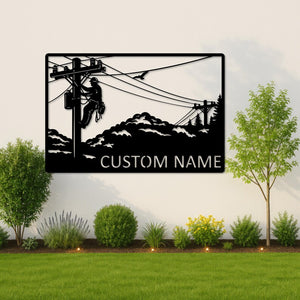 Lineman Power Metal Wall Art, Electrician Metal Wall Art, Lineman Power Pole Sign, Custom Name Metal Art, Utility Worker Gift, Outdoor Sign