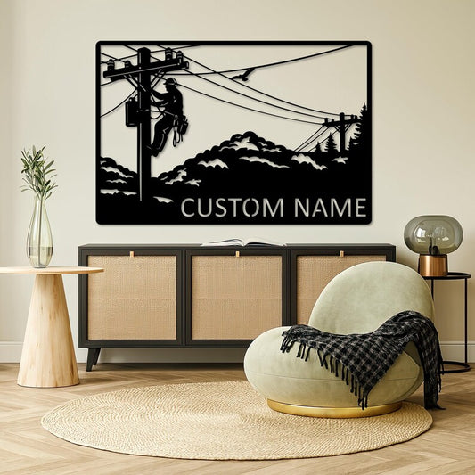 Lineman Power Metal Wall Art, Electrician Metal Wall Art, Lineman Power Pole Sign, Custom Name Metal Art, Utility Worker Gift, Outdoor Sign
