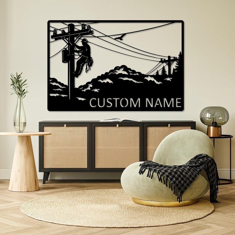 Lineman Power Metal Wall Art, Electrician Metal Wall Art, Lineman Power Pole Sign, Custom Name Metal Art, Utility Worker Gift, Outdoor Sign