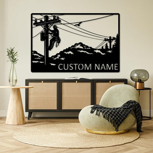 Lineman Power Metal Wall Art, Electrician Metal Wall Art, Lineman Power Pole Sign, Custom Name Metal Art, Utility Worker Gift, Outdoor Sign