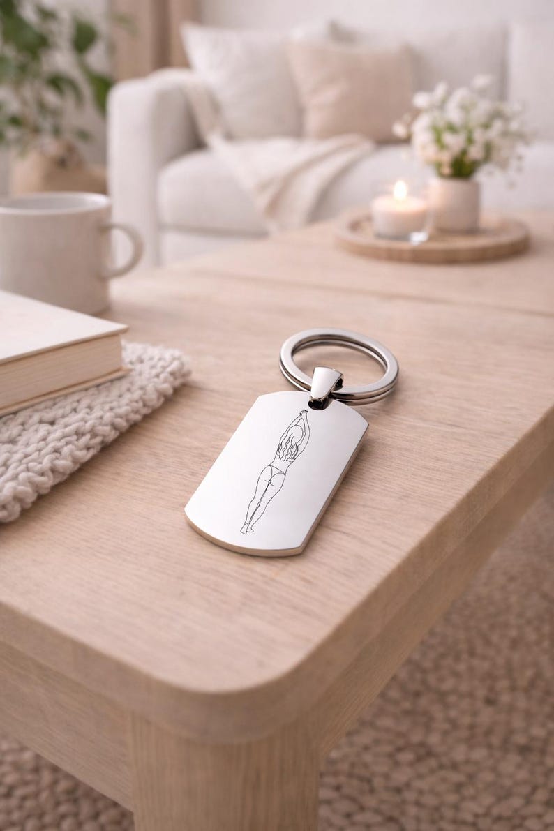 Spicy Valentines day photo keyring gift for girlfriend and boyfriend with custom engraved photo outline and gift set option