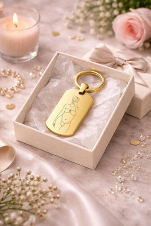 Spicy Valentines day photo keyring gift for girlfriend and boyfriend with custom engraved photo outline and gift set option