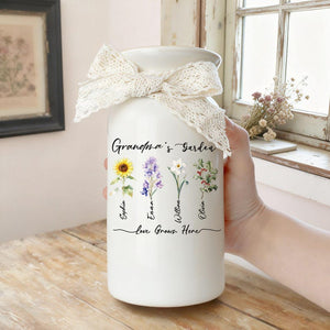 Personalized Grandma's Garden Vase, Custom Birth Flower Vase, Mothers Day Gift for Nana, Gift from Grandkids, Ceramic Flower Pot, Nanny