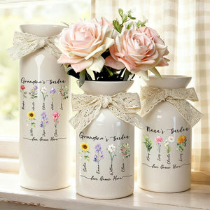 Personalized Grandma's Garden Vase, Custom Birth Flower Vase, Mothers Day Gift for Nana, Gift from Grandkids, Ceramic Flower Pot, Nanny