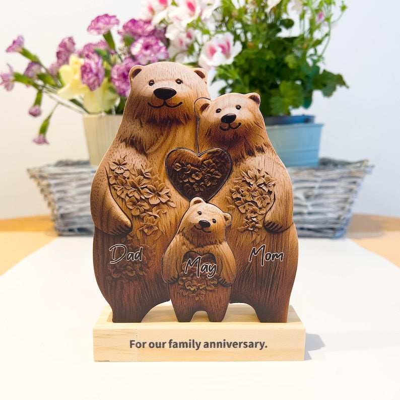 Relief-style bear family, Wooden bear family puzzle, Engagement wedding gift, Custom family gift, baptism gift, Gift for kids, Not really 3D