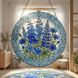 Blue Wildflower Stained Glass Suncatcher - Botanical Glass Window Hanging - Personalized Birthday Gift for Her