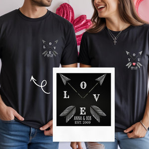 Custom Couple Sweatshirt T-shirt Personalized Love Arrow Hoodie Anniversary Gift for Him Her Valentine Day
