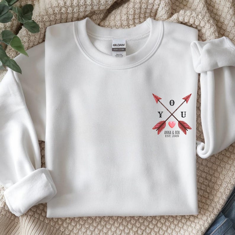 Custom Couple Sweatshirt T-shirt Personalized Love Arrow Hoodie Anniversary Gift for Him Her Valentine Day