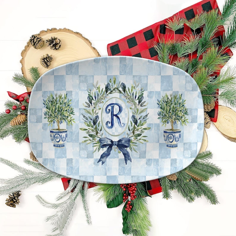 Personalized Platter, Custom Serving Plate, Monogram, Wedding Gift, Family Name Portrait Plate New Home Gift for Newlyweds Chinoiserie Style