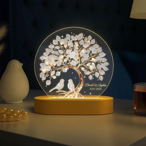 Custom Tree Of Love Couples Night Light, Couples Bird Name Led Light, Romantic Gift For Couples, Couples Anniversary Gift, Wedding Led Light