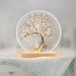Custom Tree Of Love Couples Night Light, Couples Bird Name Led Light, Romantic Gift For Couples, Couples Anniversary Gift, Wedding Led Light