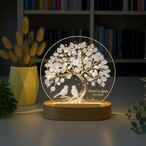 Custom Tree Of Love Couples Night Light, Couples Bird Name Led Light, Romantic Gift For Couples, Couples Anniversary Gift, Wedding Led Light