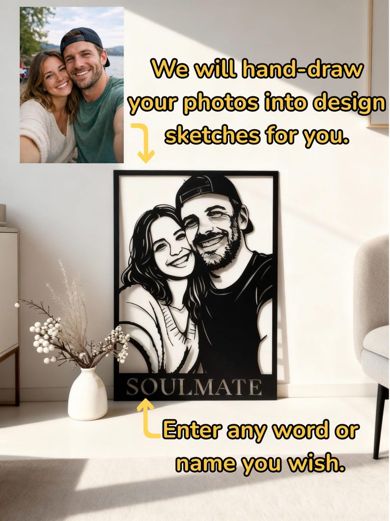 Custom Portrait Metal Wall Art, Personalized Minimalist Line Flat Sculpture from Photo, Gifts for Pet , Lover, Family