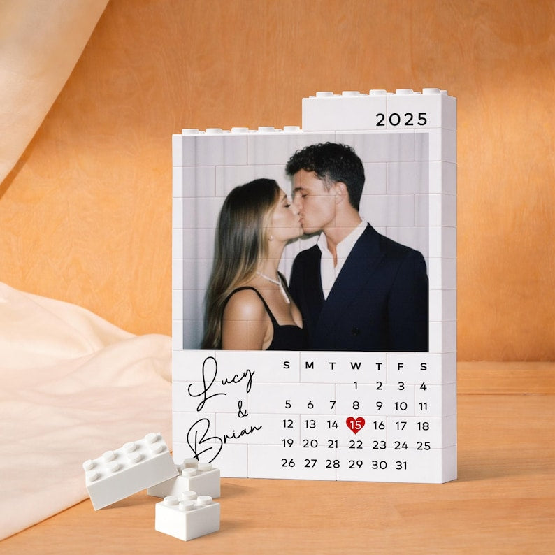 Custom Photo Building Blocks for Couples, Calendar Block Valentines Day Gift, Gamer Boyfriend Valentine Gifts, Couple Gift, Anniversary Gift