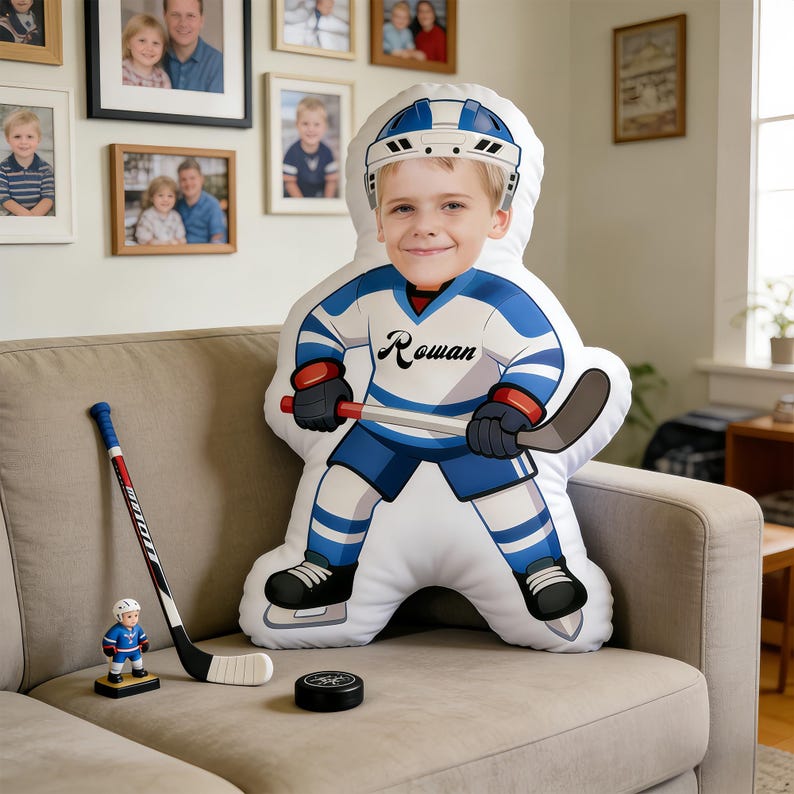 Custom Your Hockey Hero!Personalized Photo&Name Exclusive Hockey Pillow,Transform Your Face into an Ice Star,Gift for Players/Fans/Coaches