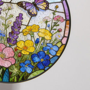 Charming Butterfly Sun Catcher Stained Glass Sunflower Iris Flower Garden Autumn Window Hanging Glass Ornament Mom Gift