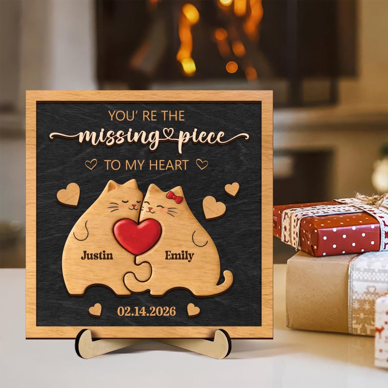 Personalized Couple Wooden Sign Custom Names & Date Puzzle Art, Romantic Anniversary Gift, Valentine or Wedding Keepsake Decor