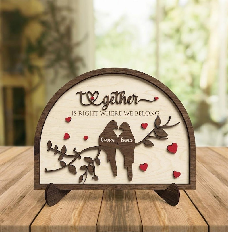 Personalized Wooden Couple Sign, Together Is Right Where We Belong, Custom Name Wood Decor, Wedding & Anniversary Gift