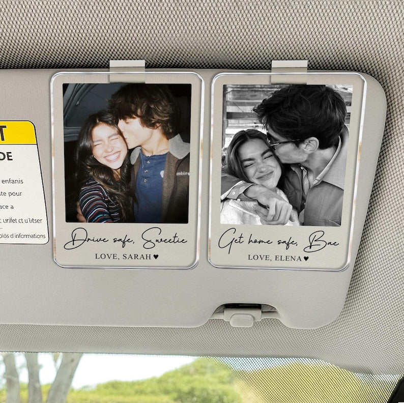 Personalized Couple Photo Car Visor Clip, Drive Safe I Love You, Valentines Gift for Him, Gifts for Boyfriend, Husband, Drive Safe Gift