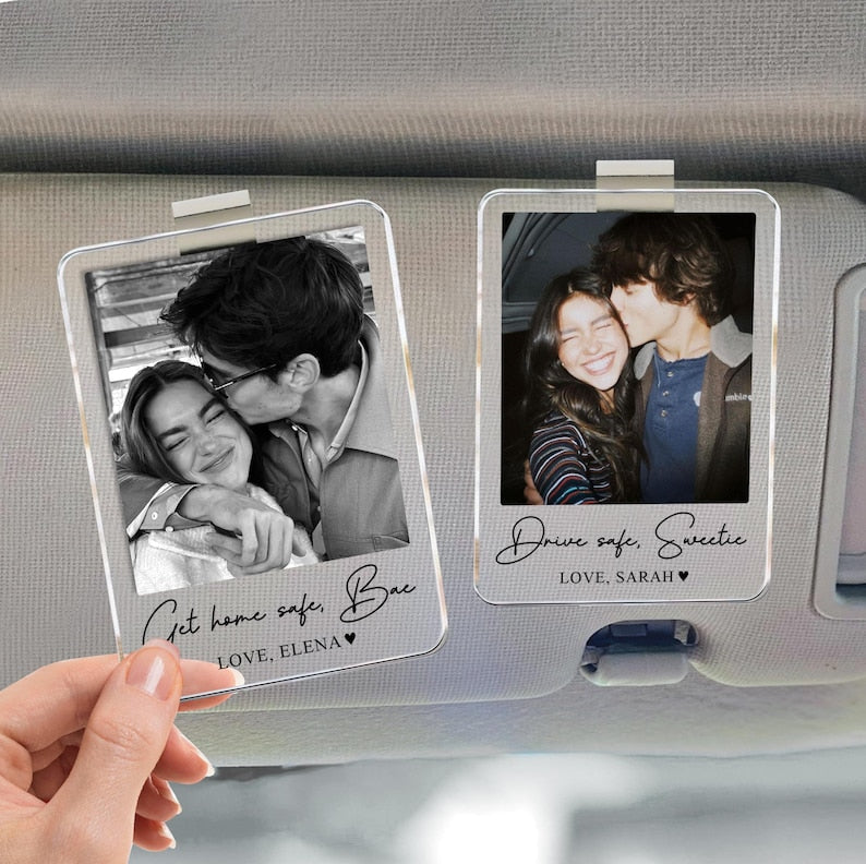 Personalized Couple Photo Car Visor Clip, Drive Safe I Love You, Valentines Gift for Him, Gifts for Boyfriend, Husband, Drive Safe Gift