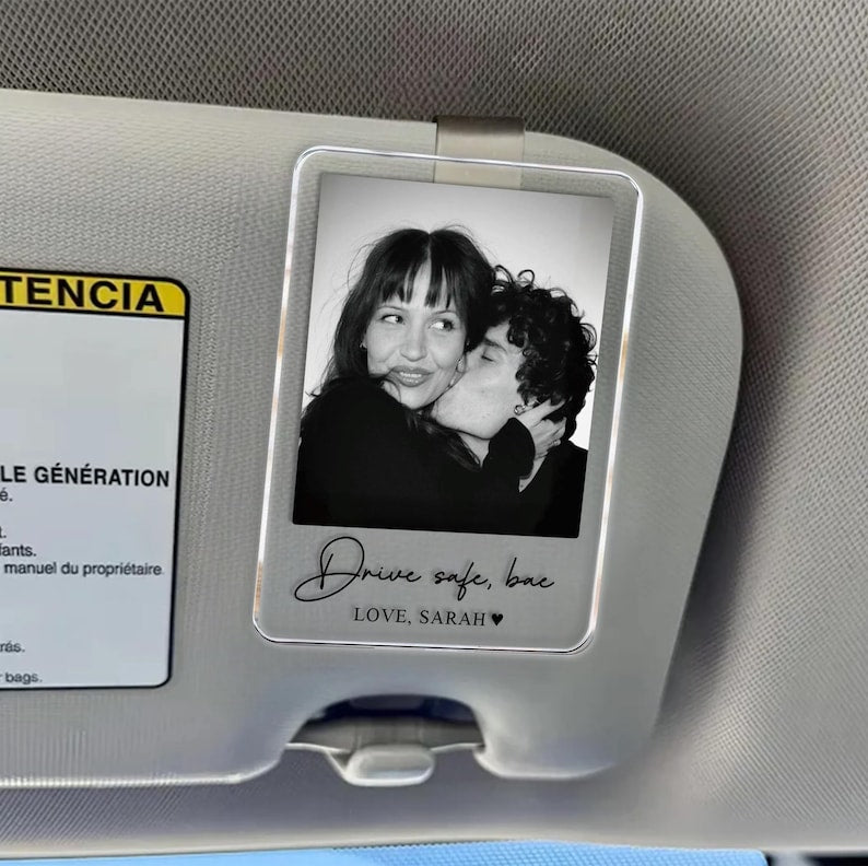 Personalized Couple Photo Car Visor Clip, Drive Safe I Love You, Valentines Gift for Him, Gifts for Boyfriend, Husband, Drive Safe Gift