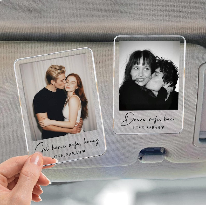 Personalized Couple Photo Car Visor Clip, Drive Safe I Love You, Valentines Gift for Him, Gifts for Boyfriend, Husband, Drive Safe Gift