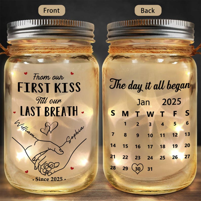 Personalized Couple Light Jar, Custom Date Keepsake Gift, I Met You I Liked You Lamp,Anniversary Decor,Romantic Valentines Day Gifts