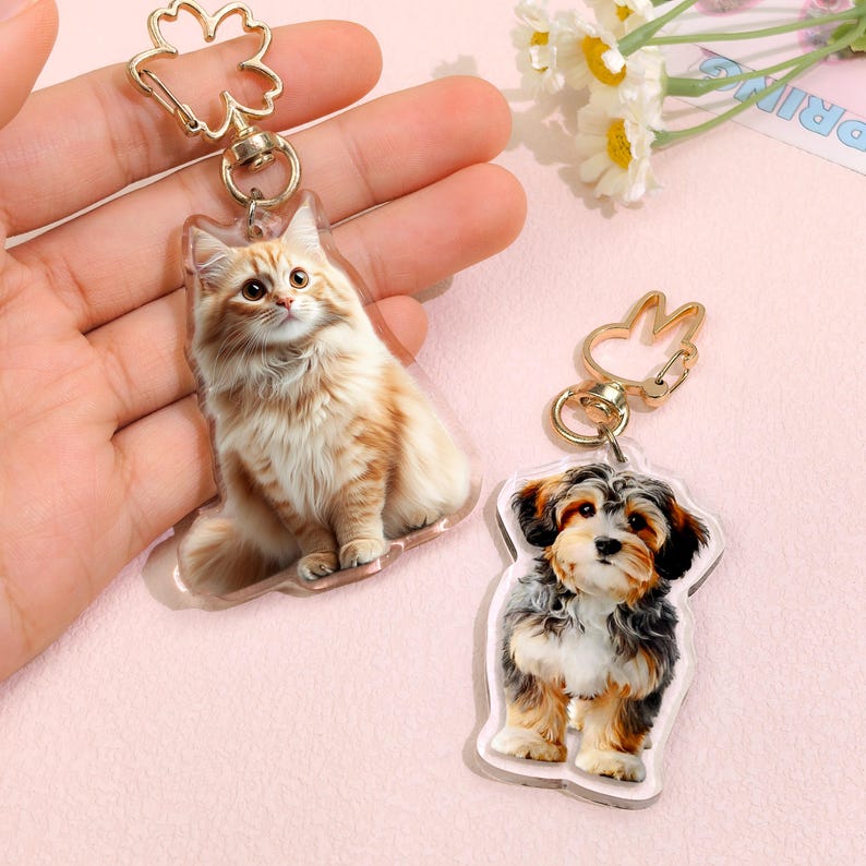 Custom Cat Keychain, Custom Photo Keychain, Pet Keychain, Family Photo Keychain, Acrylic Dog Keychain, Personalized Gift for Pet Lover