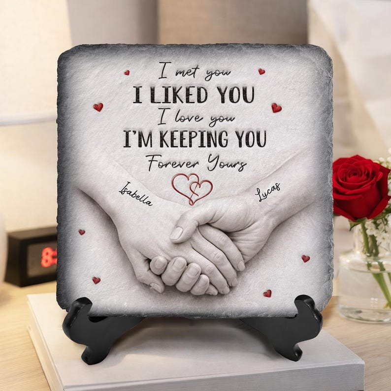 Forever & Always Holding On To You - Personalized Holding Hands Stone Plaque,Custom Home Decor, Custom Name Date, Couples Anniversary Gifts
