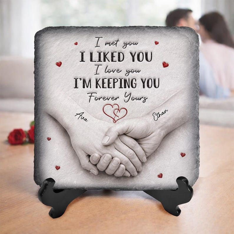 Forever & Always Holding On To You - Personalized Holding Hands Stone Plaque,Custom Home Decor, Custom Name Date, Couples Anniversary Gifts