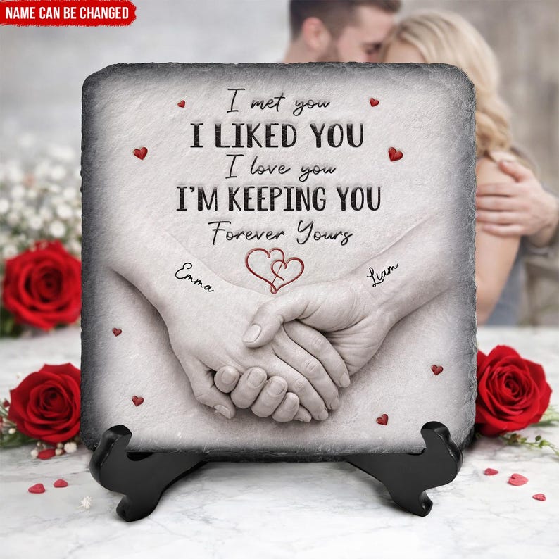 Forever & Always Holding On To You - Personalized Holding Hands Stone Plaque,Custom Home Decor, Custom Name Date, Couples Anniversary Gifts