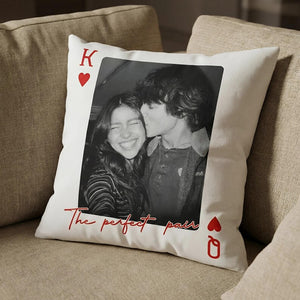 Custom Couple Photo Lucky Us Pillow, Personalized Portrait Pillow, Valentine Portrait Cushion, Wedding Engagement Anniversary Gift For Her
