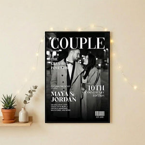 Personalized Couple Magazine Poster/Canvas, Custom Photo Wall Art, Wedding Anniversary Gift, Valentine Gift for Him & Her
