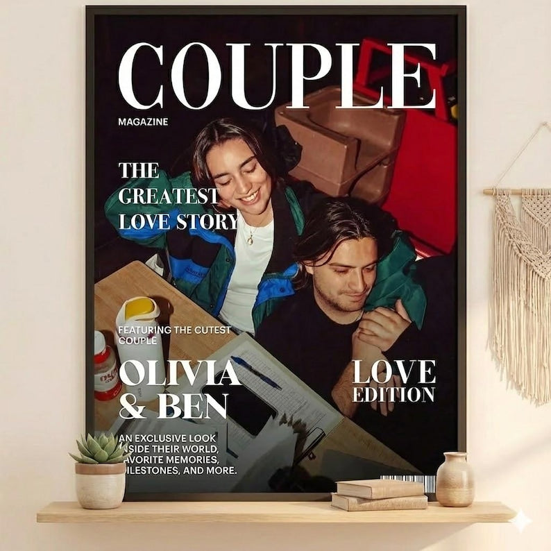 Personalized Couple Magazine Poster/Canvas, Custom Photo Wall Art, Wedding Anniversary Gift, Valentine Gift for Him & Her