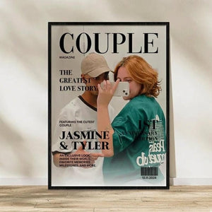 Personalized Couple Magazine Poster/Canvas, Custom Photo Wall Art, Wedding Anniversary Gift, Valentine Gift for Him & Her