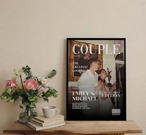 Personalized Couple Magazine Poster/Canvas, Custom Photo Wall Art, Wedding Anniversary Gift, Valentine Gift for Him & Her
