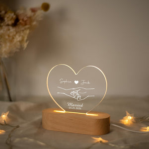 Personalized Heart Acrylic Lamp | Custom Couple Name Night Light with Date | Engraved Anniversary Gift | Romantic Bedroom Decor