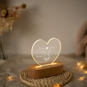 Personalized Heart Acrylic Lamp | Custom Couple Name Night Light with Date | Engraved Anniversary Gift | Romantic Bedroom Decor
