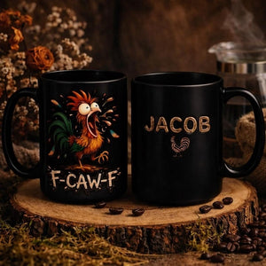 Personalized F Caw F Chicken Mug Funny Rooster Coffee Cup, Custom Name Mug, Chicken Lover Gift, Farmer Humor Mug, Gag Gift