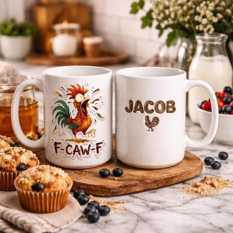 Personalized F Caw F Chicken Mug Funny Rooster Coffee Cup, Custom Name Mug, Chicken Lover Gift, Farmer Humor Mug, Gag Gift