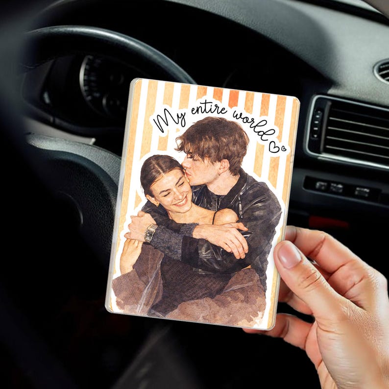 Custom Portrait From Photo Couples Car Visor Clip, Valentine Gifts, Custom Drive Safe Sun Visor Picture Clip, Valentine's Day Gift For Him
