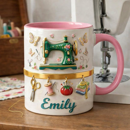 Sewing Machine Accent Mug, Personalized Craft Coffee Mug, Cute Sewing Lover Gift, Handmade Style Mug